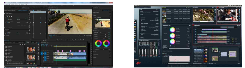 Examples of video editing software: Adobe Premiere (left) and Lightworks (right). Image credits: www.pcworld.com and techwelkin.com