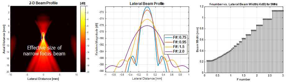 Field II 시뮬레이션을 이용한 f-number 변화에 따른 초음파 송신 집속 빔의 크기 최적화 완료