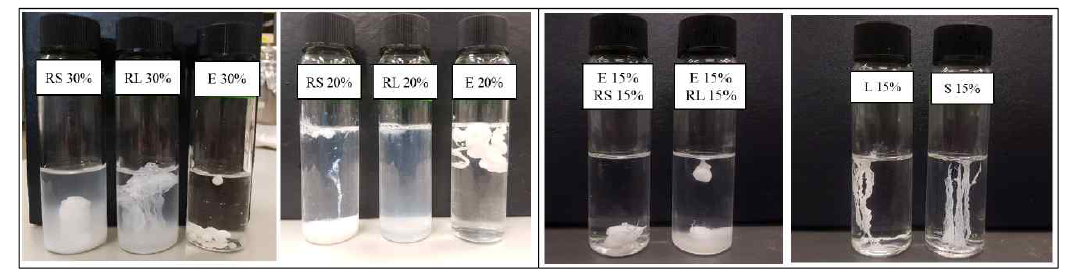 Eudragit grade 와 농도에 따른 sol-gel transition