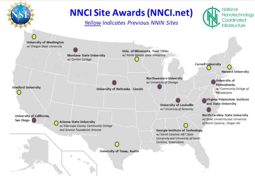 NNCI의 16개 사이트(출처: www.nano.gov)