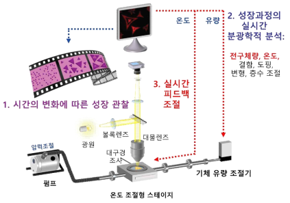 “실시간 관측을 통한 이차원 물질의 성장의 핵형성-성장 이해” 연구계획서에서 제시한 통합 플랫폼 모식도