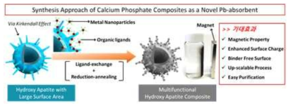 다기능성 하이드록시 아파타이트/메탈 나노 복합체를 형성하기 위한 추진 방향 모식도 및 효과