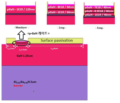 TCAD 시뮬레이션이 수행된 p-GaN 게이트 전력반도체소자의 단면도