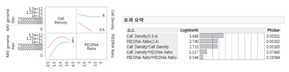 Cell Density와 PEI:DNA ratio의 교호작용