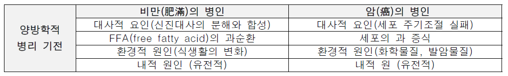 양방학적 비만 및 암의 병리기전