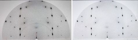 (a, b) 9 nm Au 박막 열처리 전과 및 주기적 가열로 열처리 후 박막에 대한 GIWAXS 맵