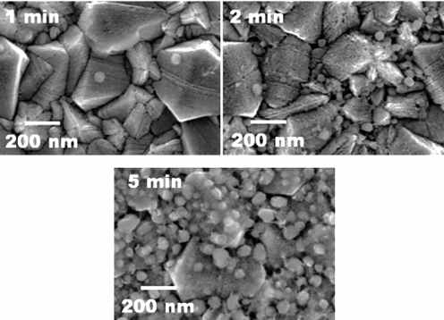 FESEM images of electrophoretic deposition of Ag@SiO2 colloid at pH3 galvanostatic mode (10 mA) for different time deposition times