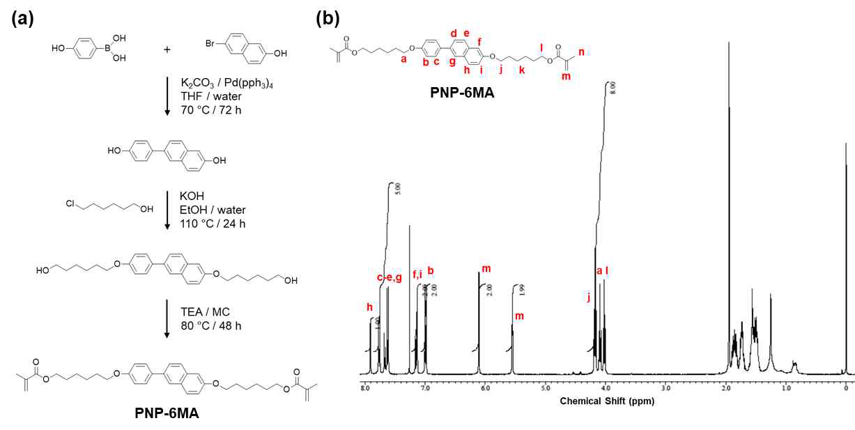 (a) Synthetic procedure and (b) 1H NMR spectra of PNP-6MA