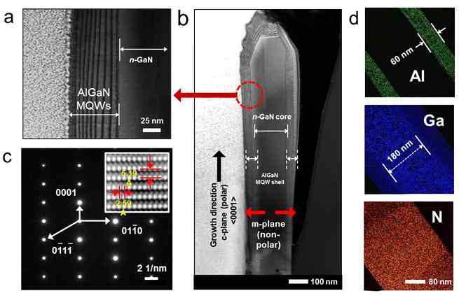 TEM and EDX of AlGaN MQW nanowire structure