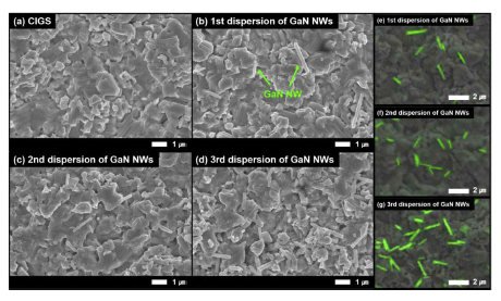 FE-SEM images of CIGS layer and surface of GaN nanowire spin coated on CIGS layer