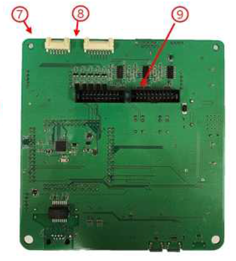 메인보드 후면 ⓻ : WiFi Module/BLE Module Interface Connector ⓼ : 447Mhz Module Interface Connector ⓽ : Device Power/ Signal Connector