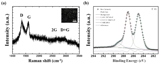 동결건조 GO-PDA 샘플의 Raman spectra와 XPS 분석 결과