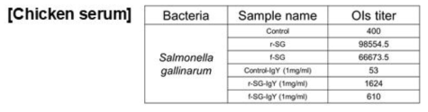 방사선 이용 가금티푸스 사균백신을 이용한 닭 혈청기반 OPKA 수행