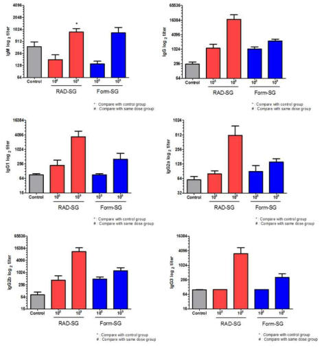 RAD-SG와 Form-SG의 경구 내 면역화를 통한 항체 생성 비교