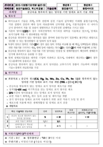 비 중금속 기반 양자점 관련 2015년 산업현장핵심기술 수시개발사업 RFP