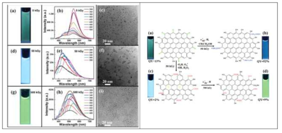 감마선 조사에 따른 CQD의 발광 특성, 직경, 표면작용기의 변화 (Journal of Materials Chemistry C, 2016, 4, 10538)