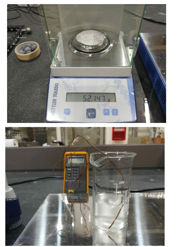 RbF 용해 실험을 위한 정밀저울과 자력교반기