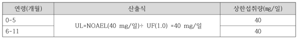 영아 철 상한섭취량