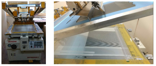 Screen printing machine and FSS printed on FR-4 board using mask frame