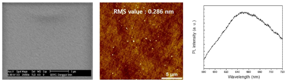 MoS2 박막의 SEM, AFM 및 PL data