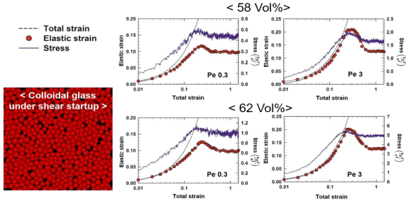 Startup shear 조건하에서 Colloidal glass의 stress response 및 Elastic strain 변화