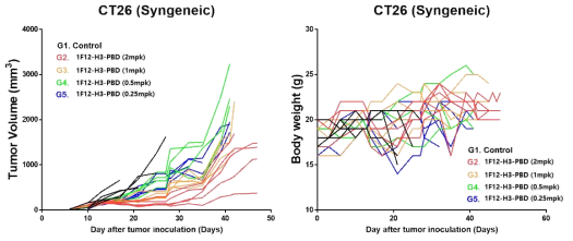 Syngeneic mouse model에서의 1F12-H3-PBD in vivo 효력 평가
