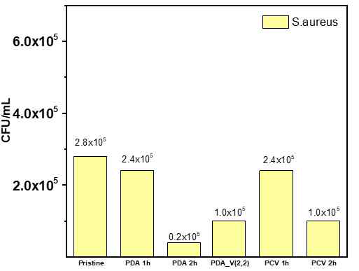 스페이서 코팅조건에 따른 S. aureus 배양 군집수