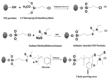 가역적 부가-파편화 전이(reversible addition-fragmentation transfer, RAFT) 중합에 의한 폴리스티렌 부착 실리카 모노리트 분말의 합성