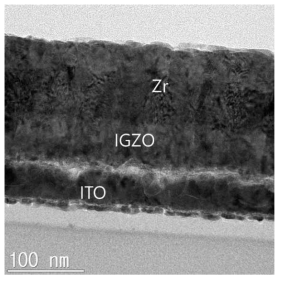 열계면산화와 양극계면 산화 진행한 Zr/IGZO의 계면의 HR-TEM image