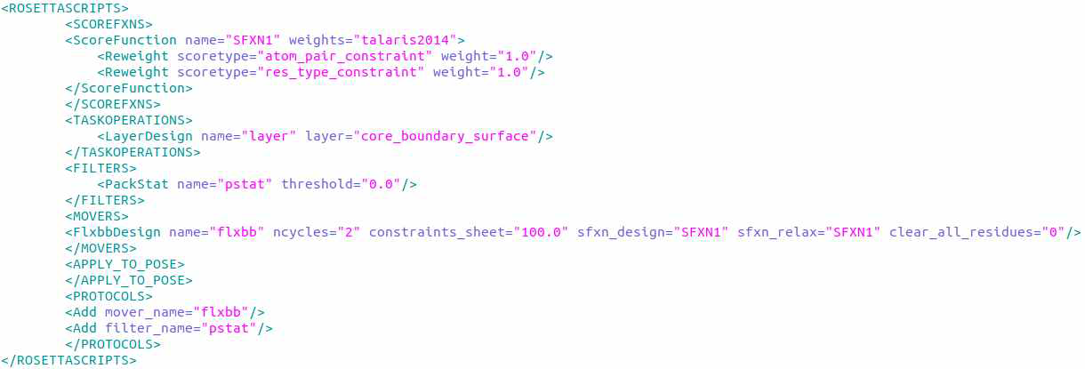 리피바디와 표적 단백질 간 병진운동 조정을 위한 rosetta_scripts에 활용된 변수 조건