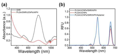 PLGA/GNR/UCNP/AIPH/Apamer 의 광특성 및 근적외선 감응형 광 특성