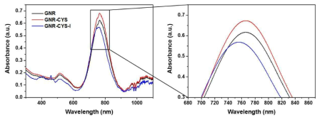 GNR 표면 개질 과정에 따른 LSPR peak 변화