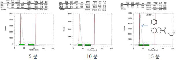 [18F]D3와 Tz1과의 컨쥬게이션 반응의 Radio-TLC 분석 결과