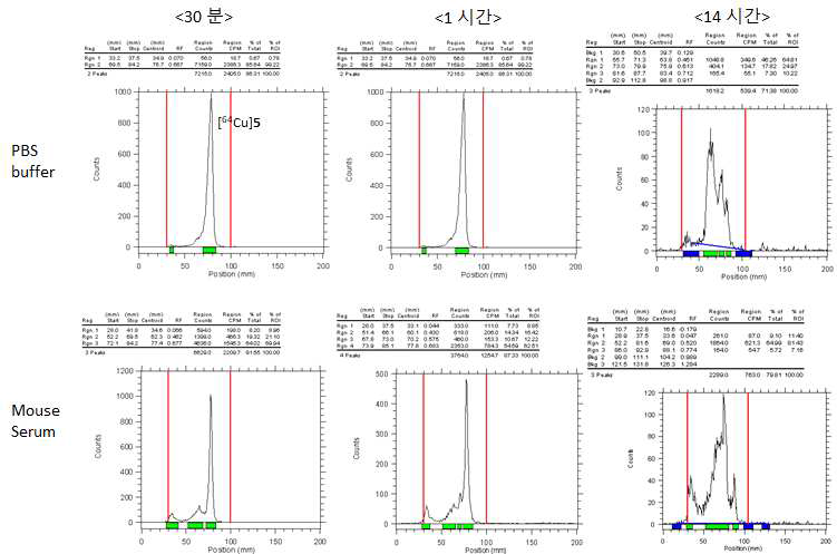 [64Cu]5의 in vitro 안정성 평가 결과 (Radio-TLC)