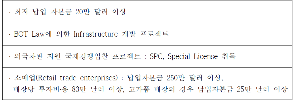 외국인 100% 지분 투자 허용 기준