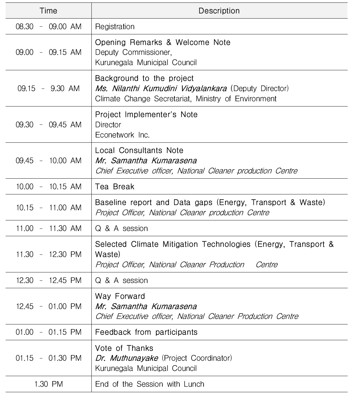 1st Stakeholder review workshop 프로그램