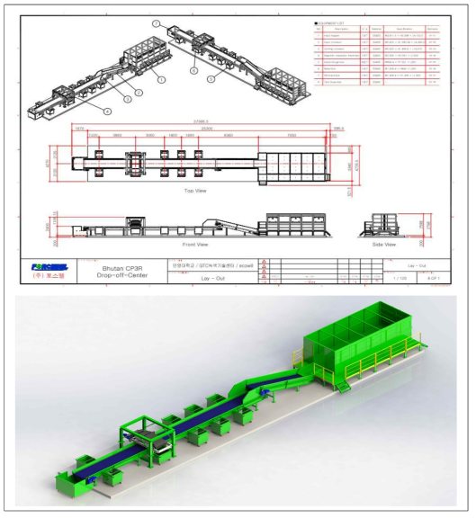 기계식 Drop-off-center system 설계도 및 3D조감도(한국)