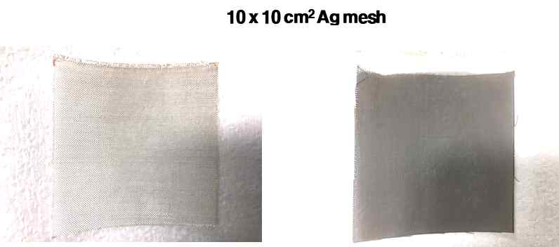 대면적 Ag mesh 전극 제조 이미지 ((좌) silver mesh, (우) AgCl mesh