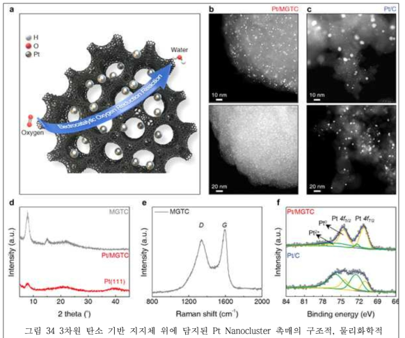 3차원 탄소 기반 지지체 위에 담지된 Pt Nanocluster 촉매의 구조적, 물리화학적 분석(STEM, XRD, Raman, XPS) 결과