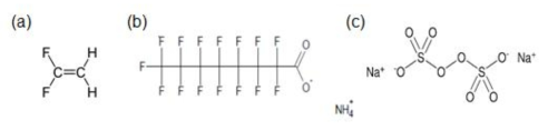 (a) VDF, (b) APFO, 그리고 (c) sodium persurfate (SPS) 의 구조식