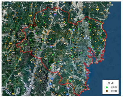 연구지역 내 검증점 및 보간점 위치도
