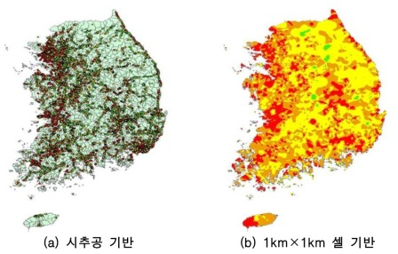 시추공 및 셀 기반 지반피해 위험도 (0.14g, 지하수위 0m)