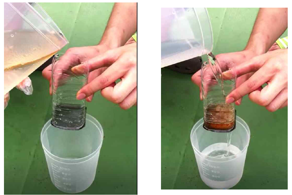 나노마이크로 필터 메쉬를 이용한 물/기름 분리 실험