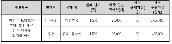 기술 개발 후 국내∙외 주요 판매 예상