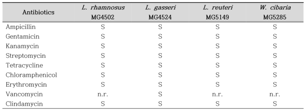 선별균주의 항생제 감수성