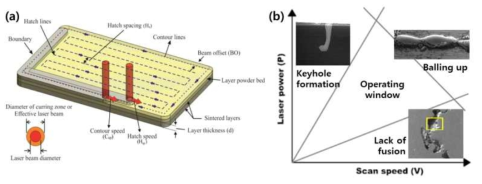 (a) metal 3d printing mechanism, (b) process window