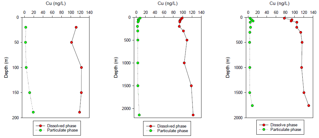 2020년 동해 용존/입자성 Cu의 수직분포 특성