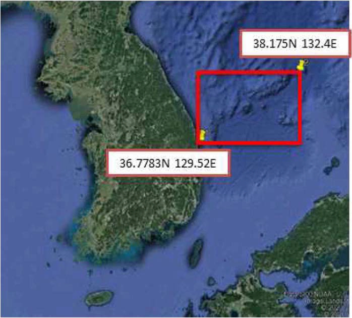 해류모델이 적용된 해역의 좌표