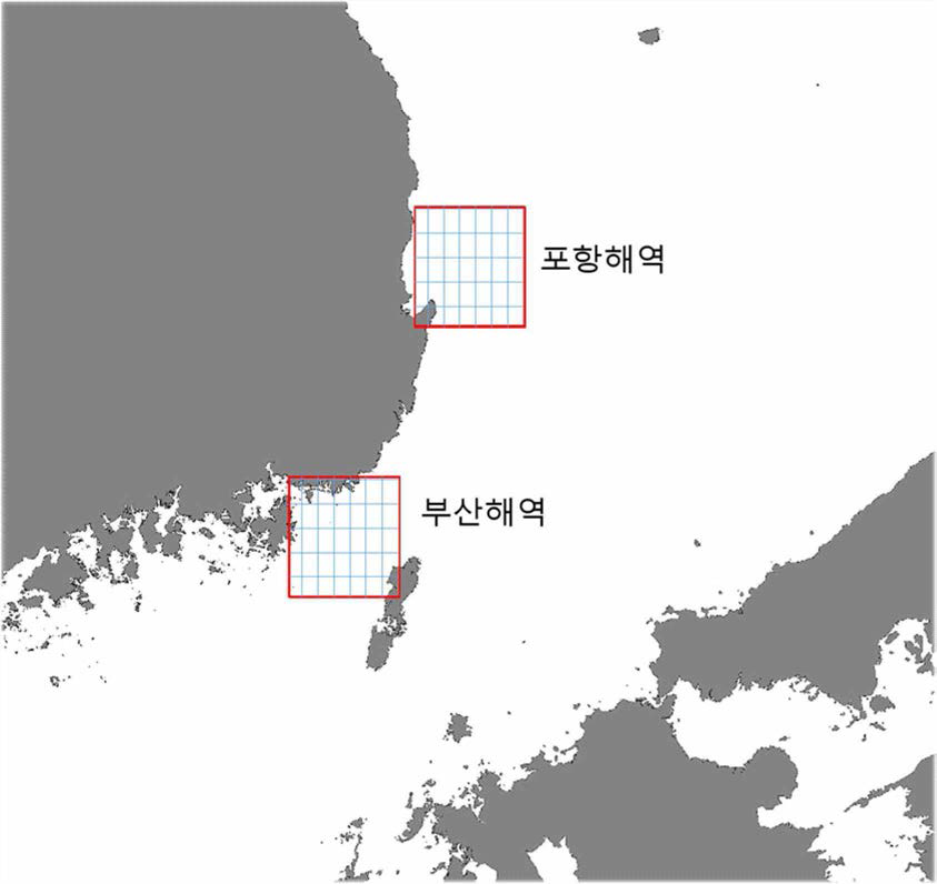 KIOST에서 보유한 관심해역인 부산 및 동해(포항) 해역의 수온/염분/음속 DB 격자