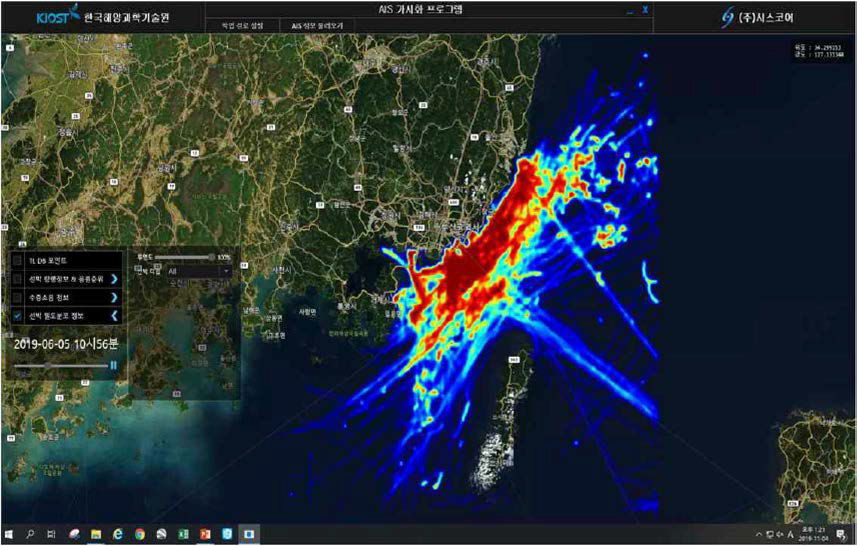선박통행량 분석 기법을 적용하여 관심해역의 선박밀도 분포 가시화 예